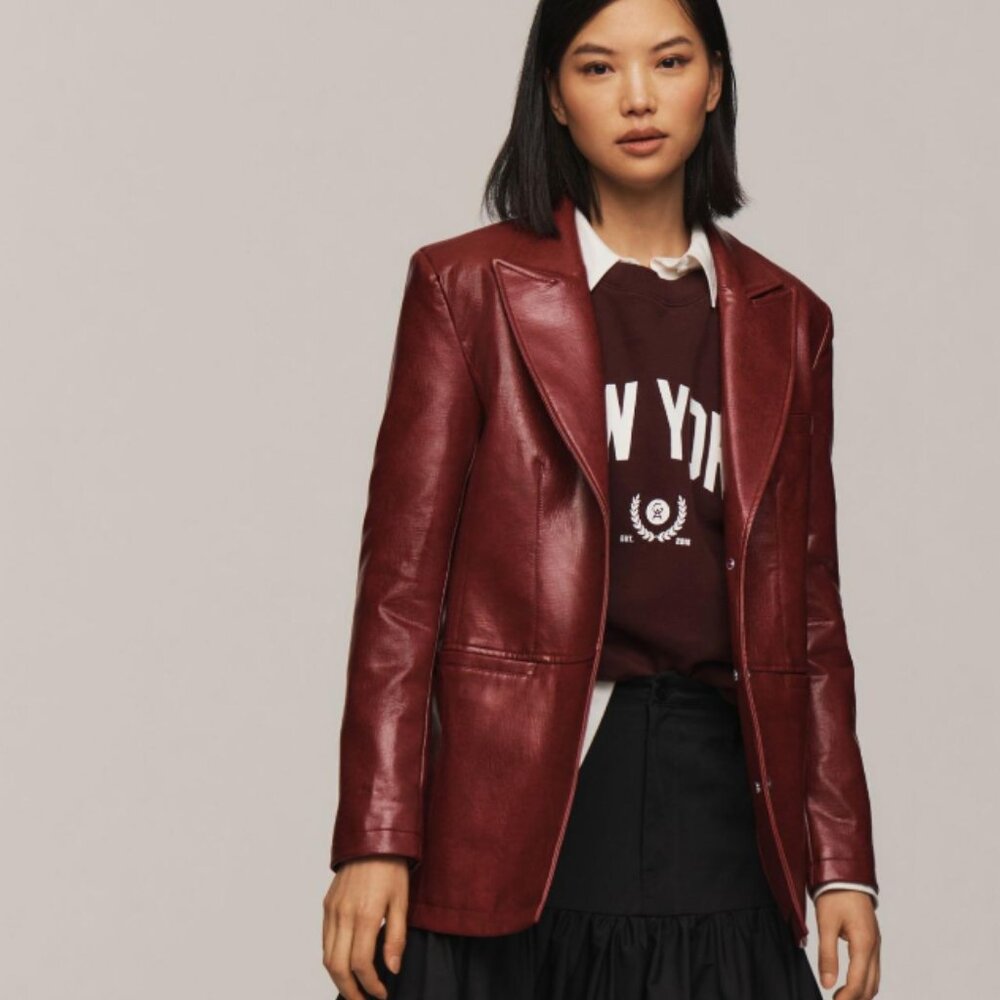 NWT Anthropologie Maeve Faux Leather Jacket in Wine